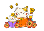 卡通风招财猫过年元素插画
