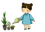 手给浇花的小姑娘