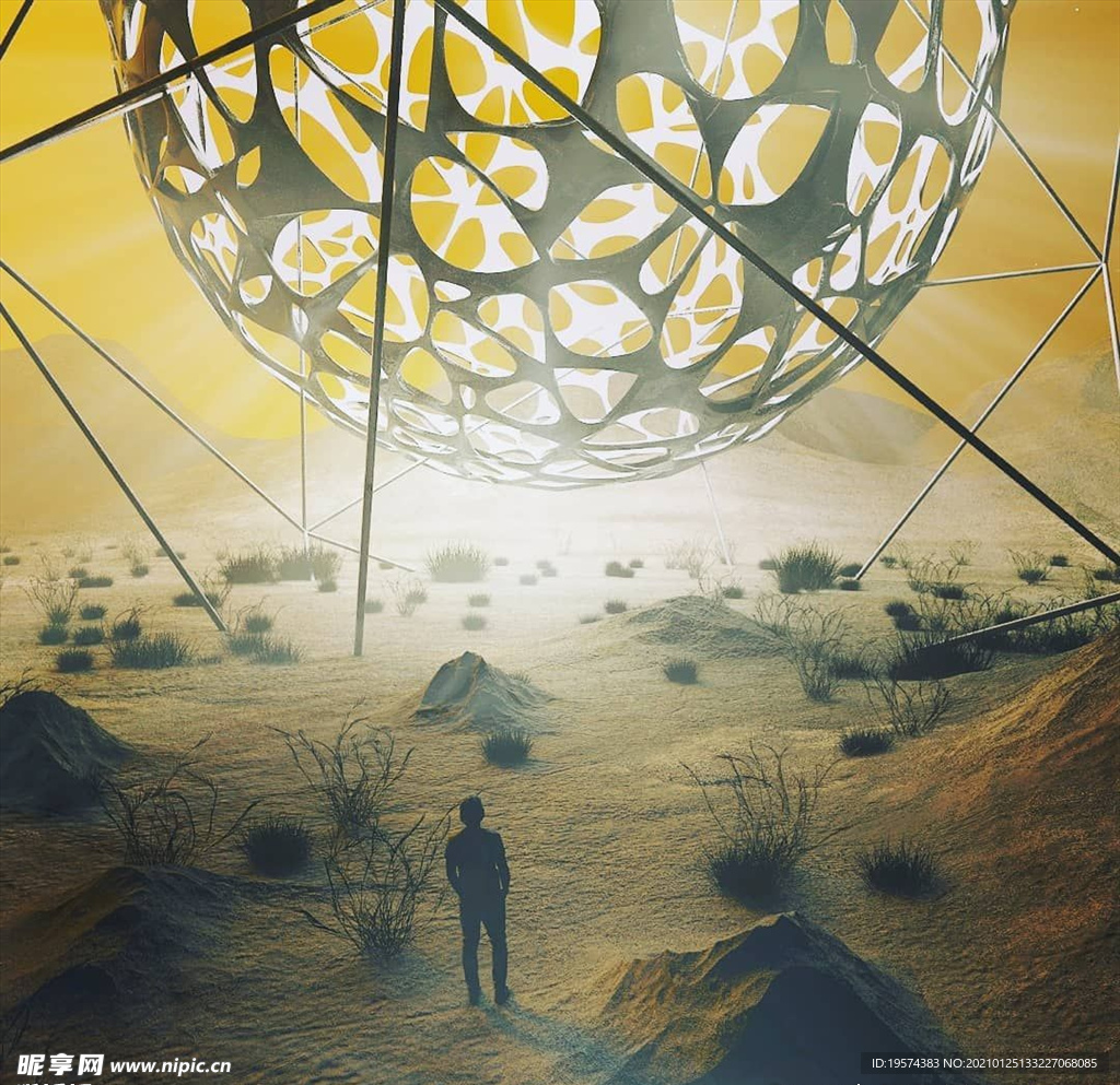 C4D模型 外星球上的镂空圆球