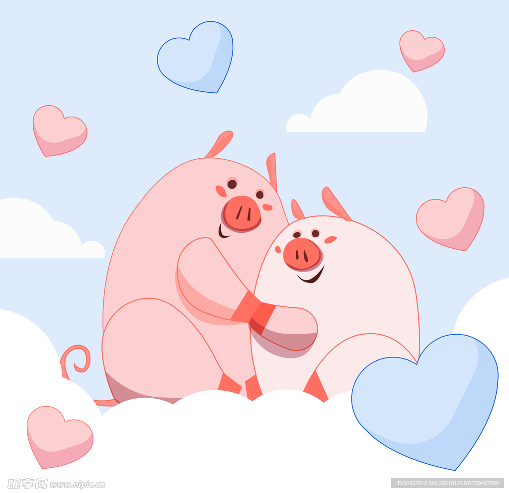 AI矢量情人节可爱卡通情侣猪