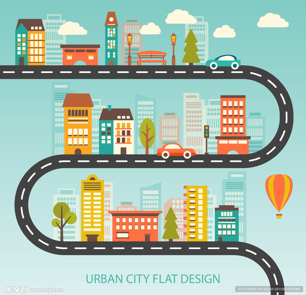 2插画建筑围绕道路