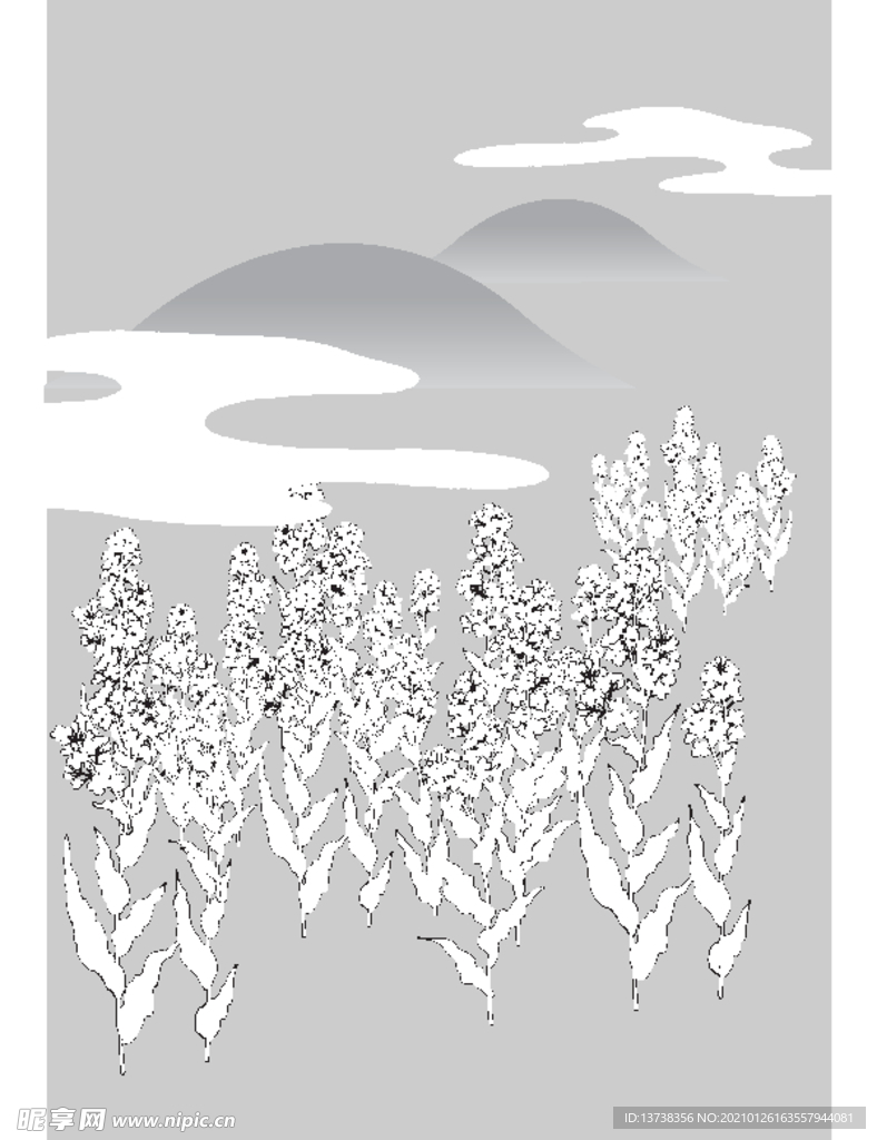 手绘日风植物风景古典国风图