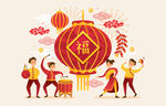AI矢量国潮新年灯笼喜庆插画