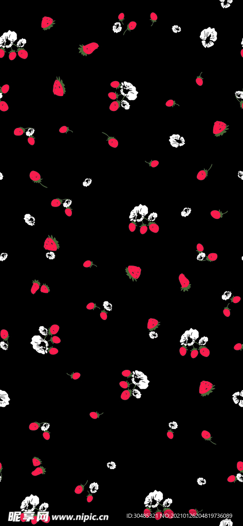 草莓花卉印花图