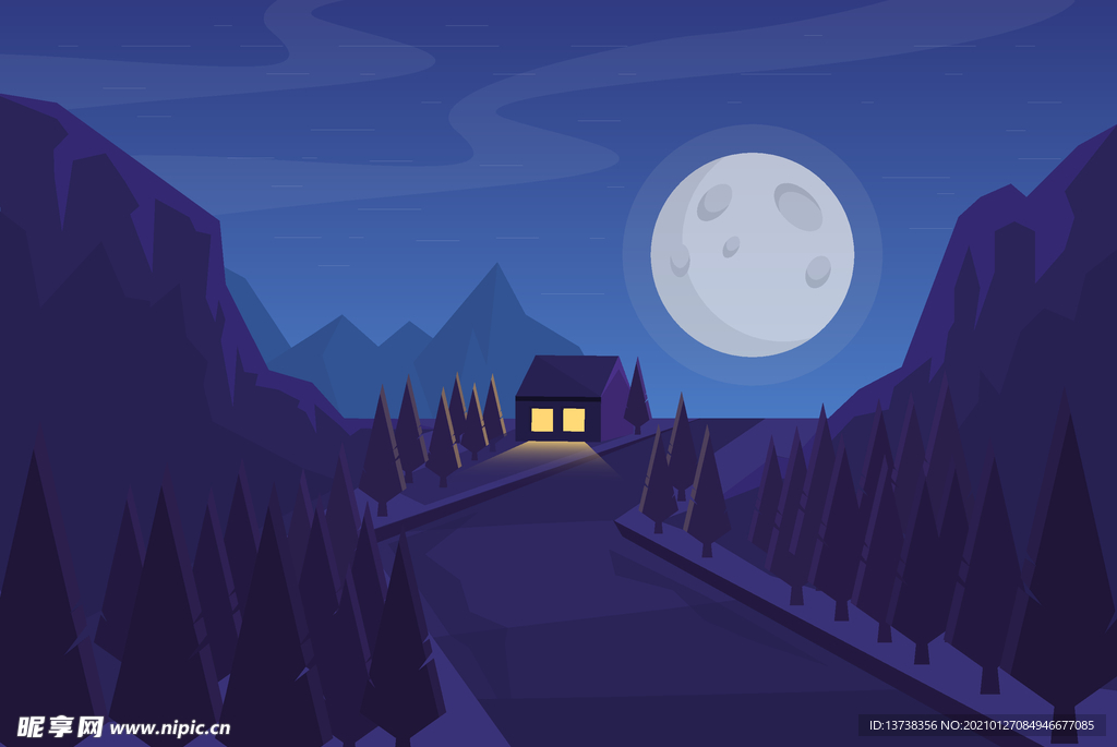 矢量元素扁平化手绘风景