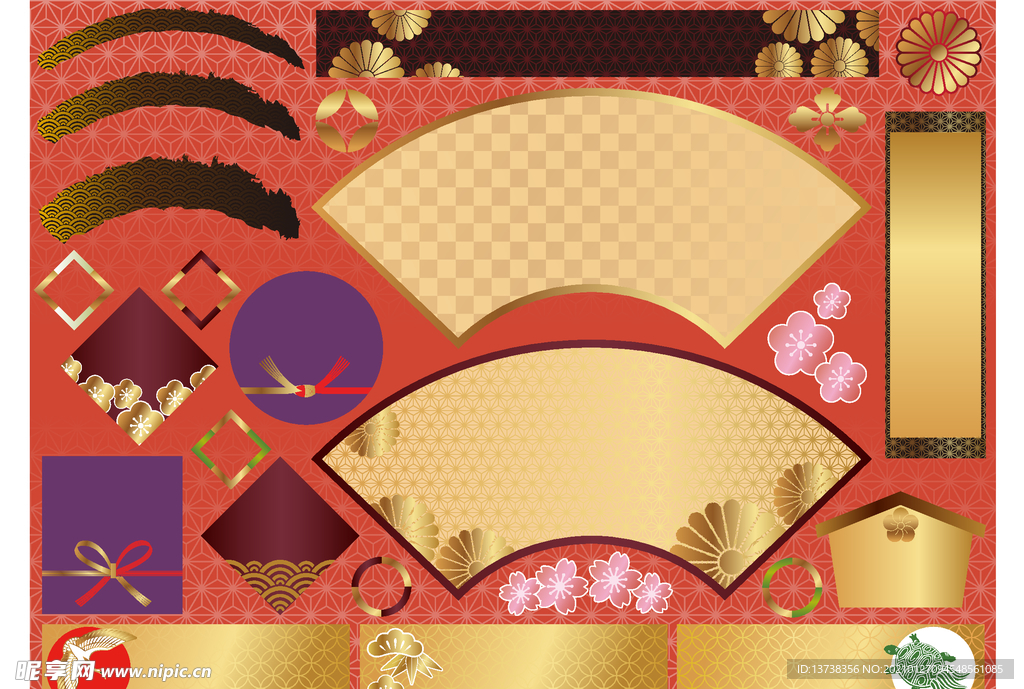 和风矢量元素扁平化图标元素