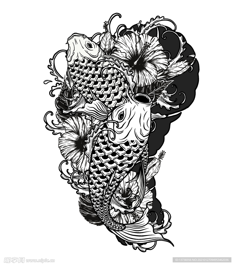和风矢量元素扁平化手绘花鸟