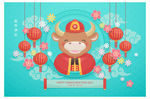 AI矢量牛年新春剪纸插画新年