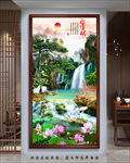 迎客松山水玄关画
