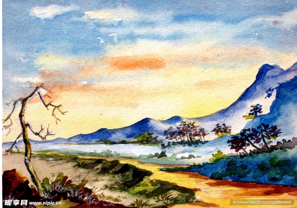 水彩画  山水