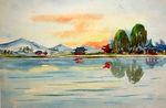 山水 水彩画