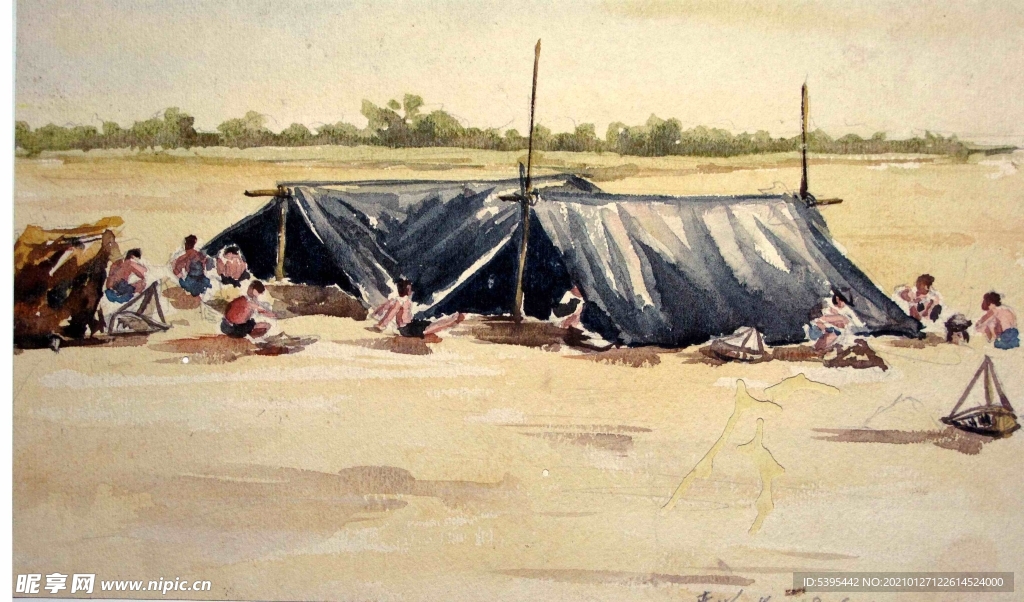 水彩画 工地