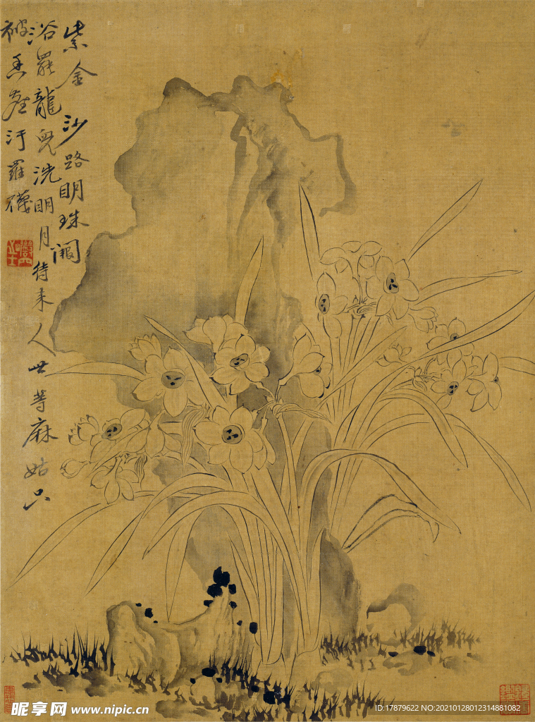 恽寿平国画 水仙花