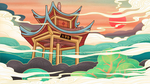 亭子风景插画