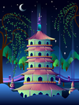 古建筑夜景插画