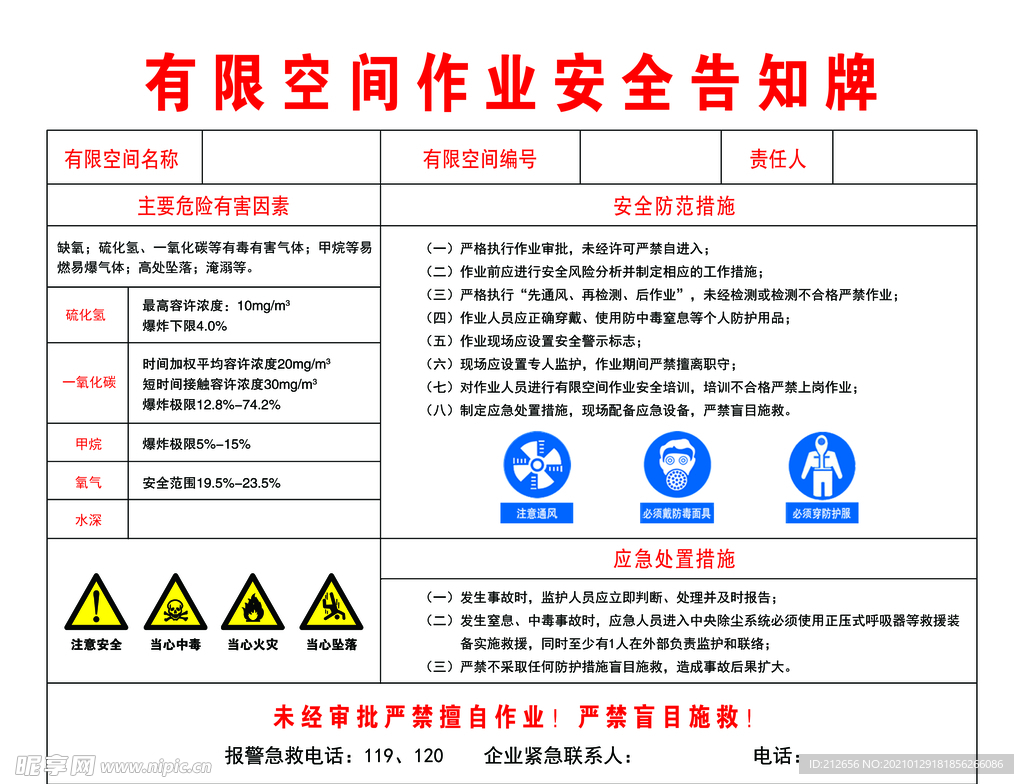 有限空间作业安全告知牌