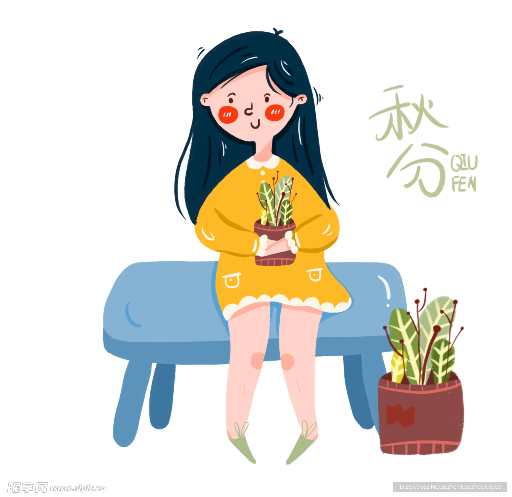 女孩小盆栽