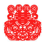 AI矢量龙凤喜字剪纸