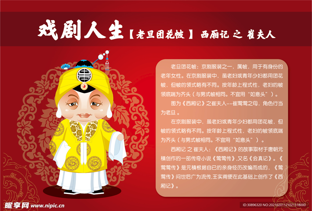 卡通京剧人物老旦团花帔