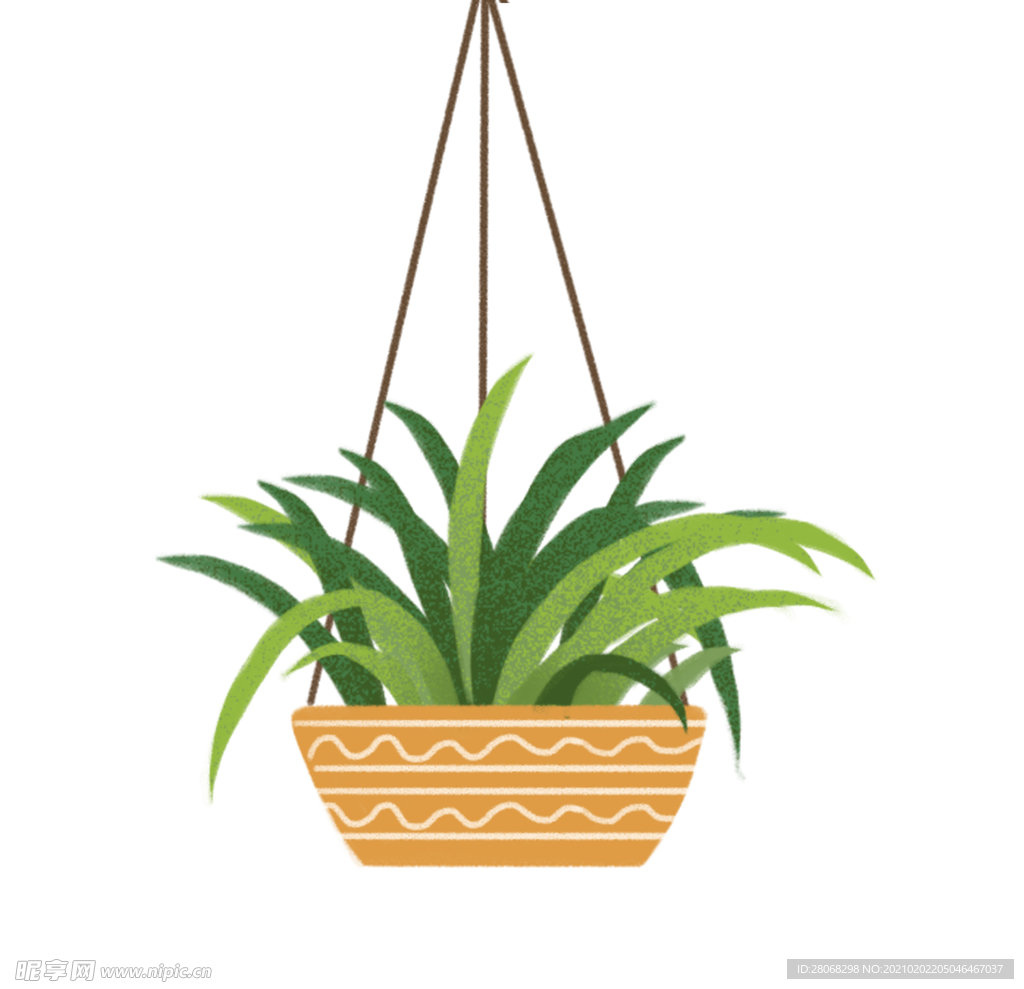卡通绿色植物吊篮元素