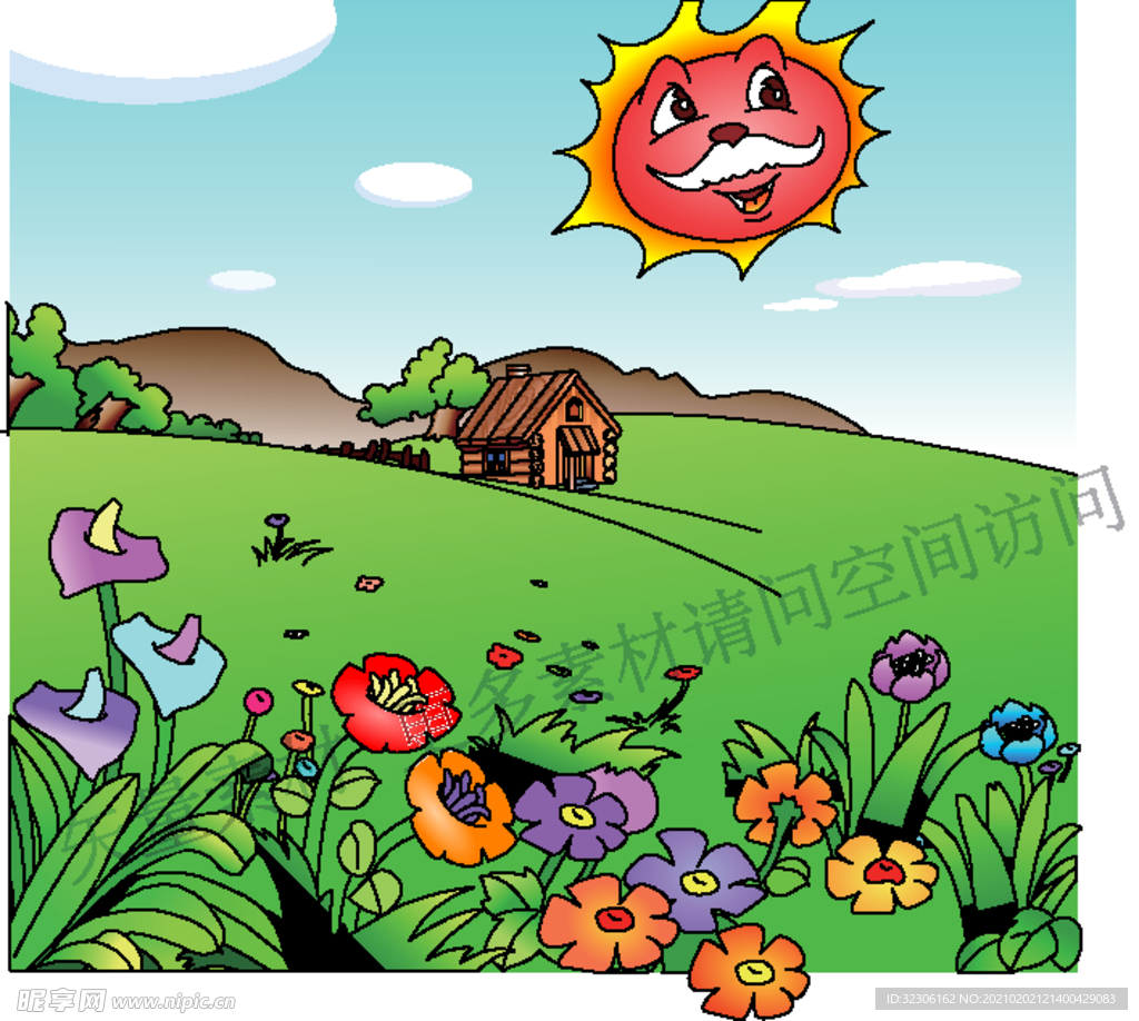 花朵 太 阳  木房子  漫画
