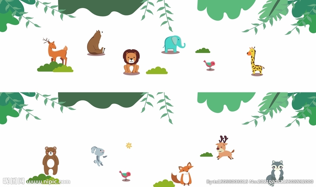 卡通可爱森林动物世界矢量插画