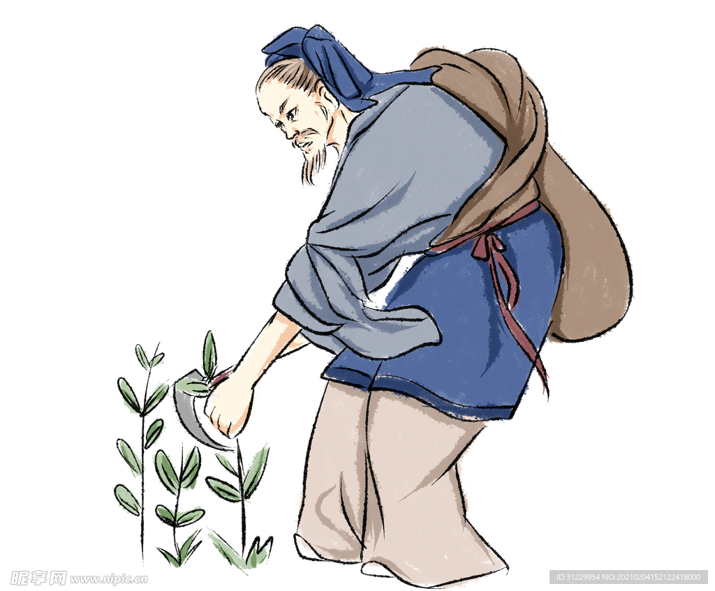 弯腰采茶老人