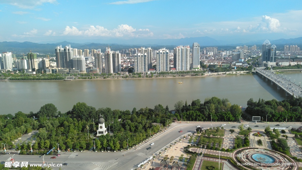 汉中桥北广场 全景 江景 汉江