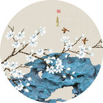 新中式太湖石花鸟装饰画