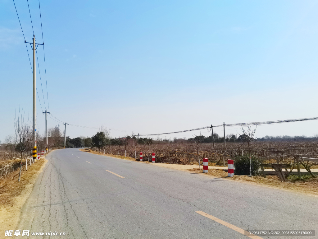 蓝天下的乡村道路风景