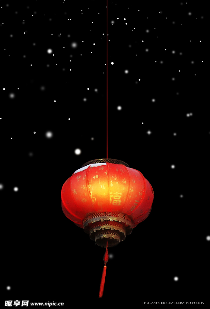 黑夜里点亮的红灯笼摄影