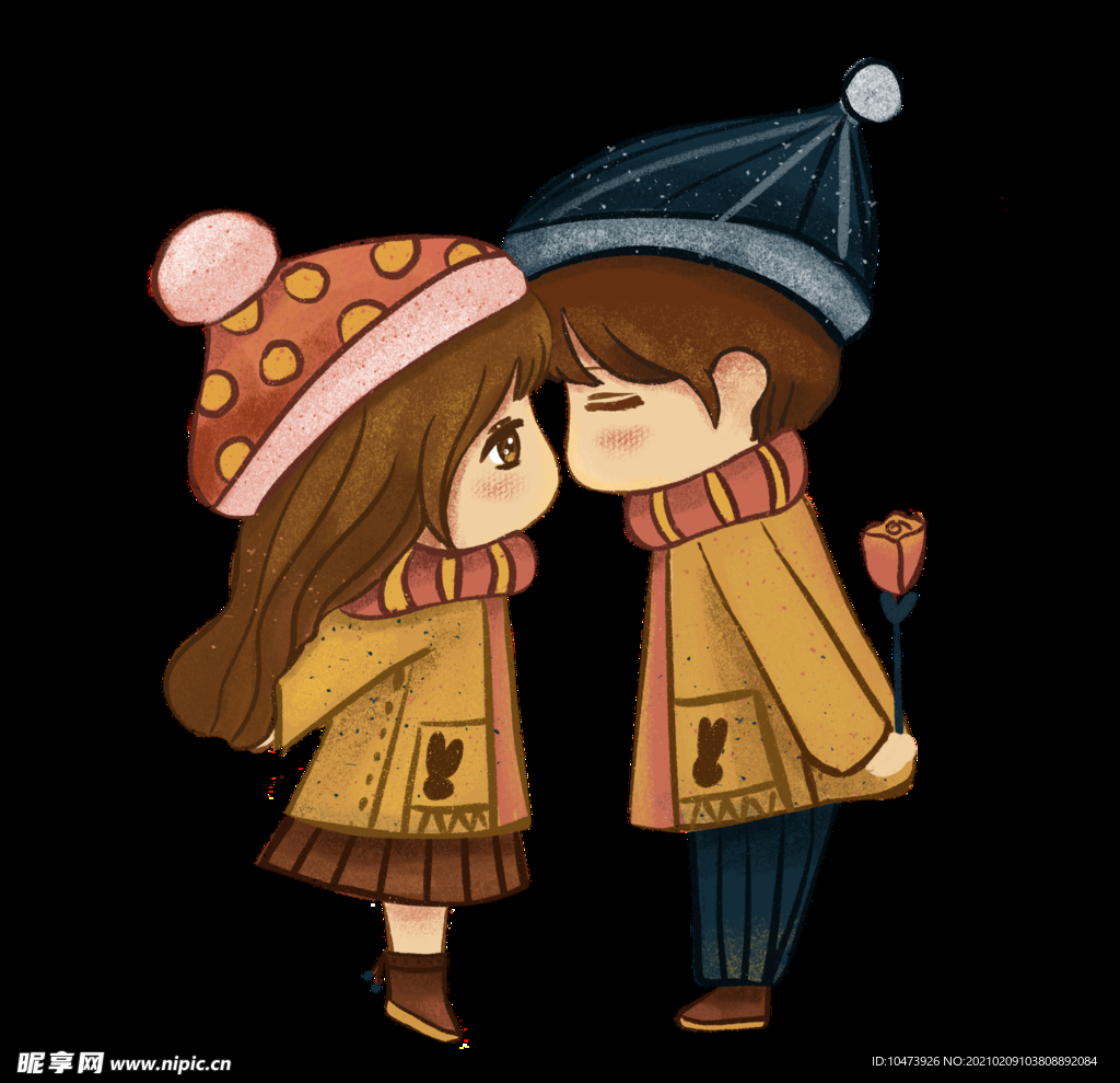 卡通情侣接吻小元素