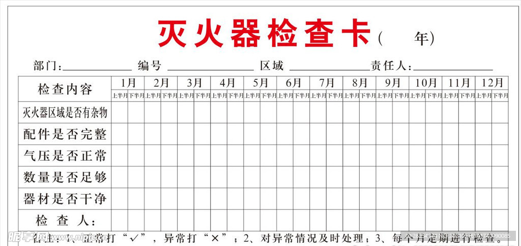 灭火器 检查记录表