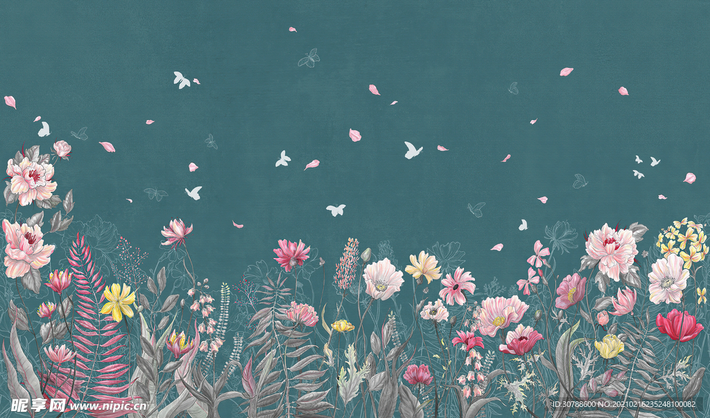 墙体绘画风格手绘花朵装饰画壁画
