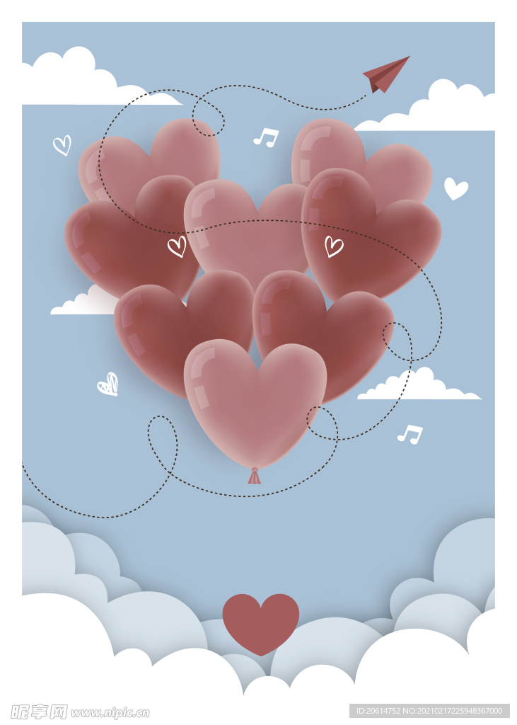 可爱的红色心形气球海报