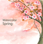 水彩绘春季粉色樱花树矢量素材图
