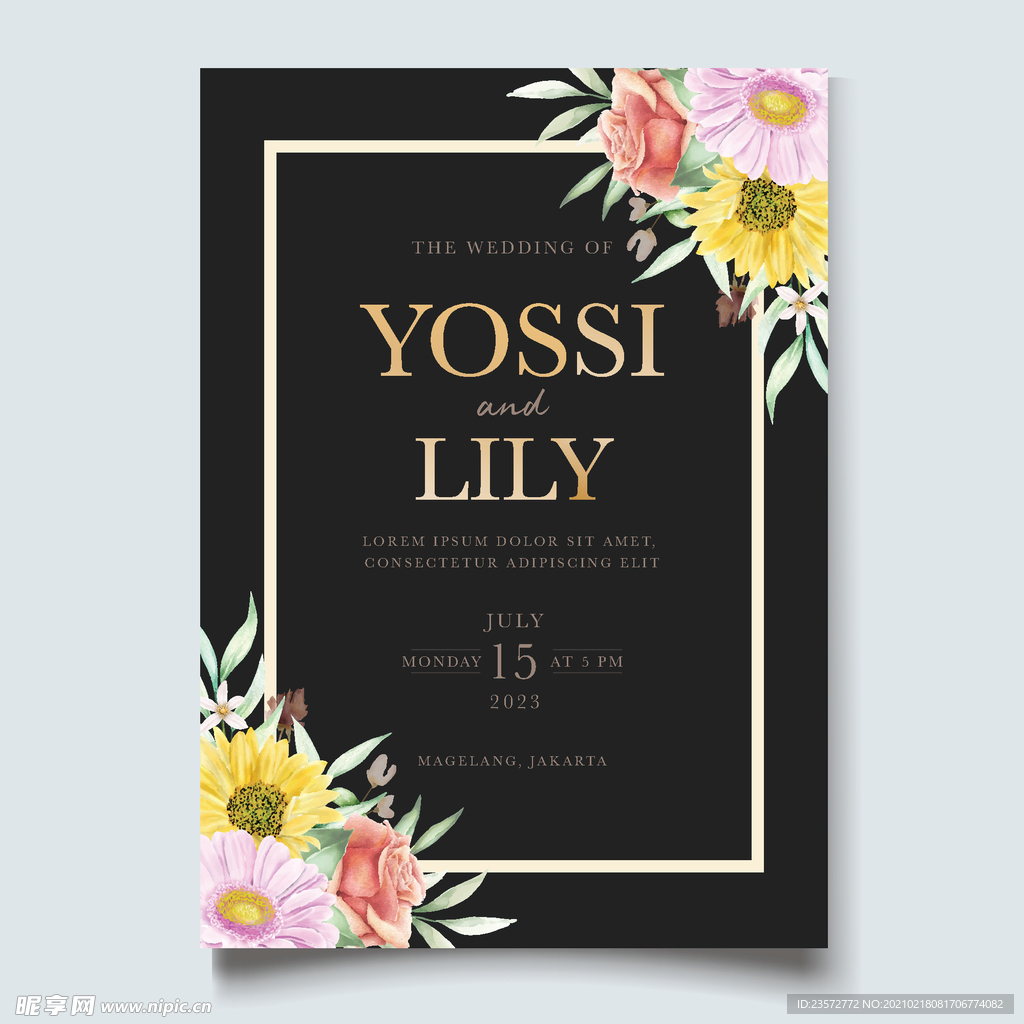 花卉装饰婚礼邀请函