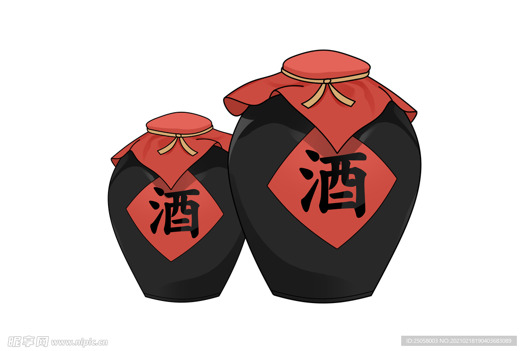 酒坛手绘卡通形象元素