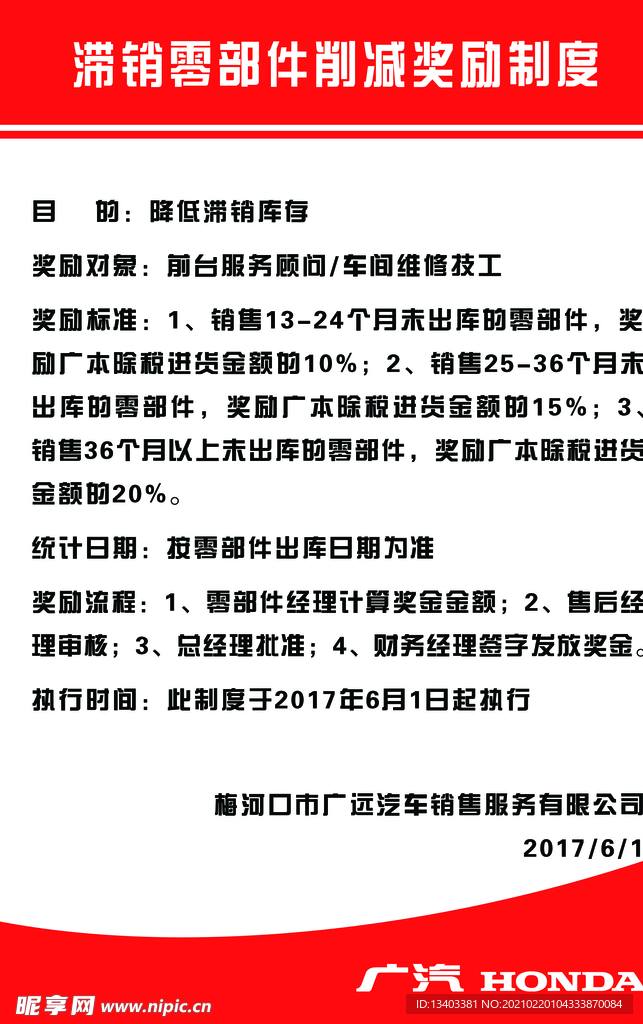 滞销零部件削减奖励制度