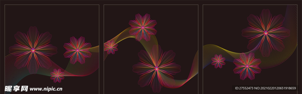 装饰线描花朵三框图