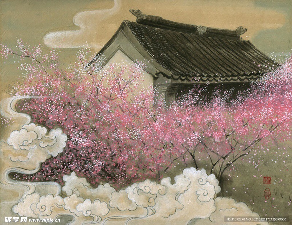 中国风大气插画场景图片