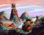 彩色动漫风景插画背景