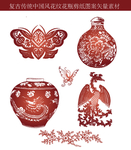 复古传统中国风花纹花瓶剪纸图案
