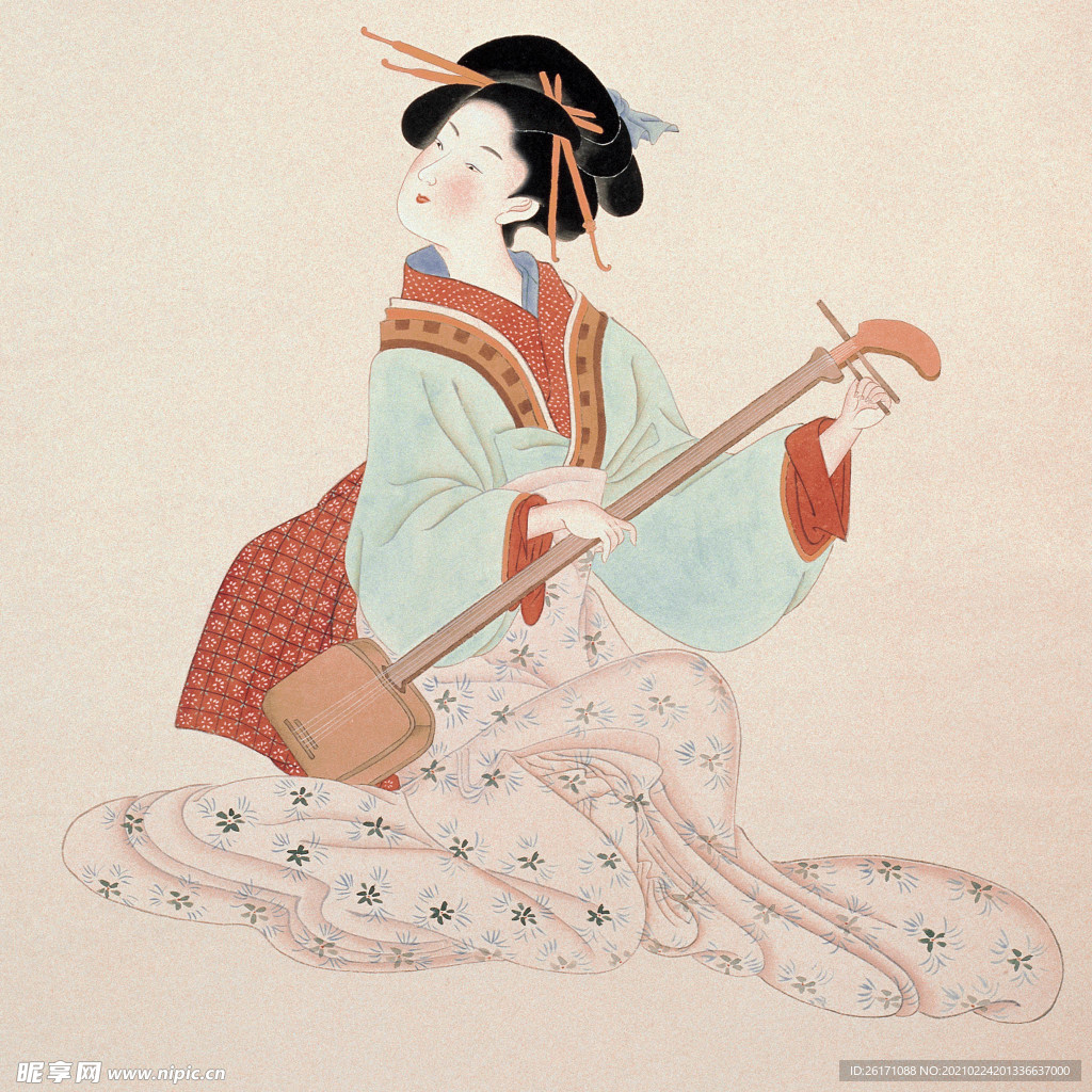 古代古着日本歌姬舞姬手绘淡彩