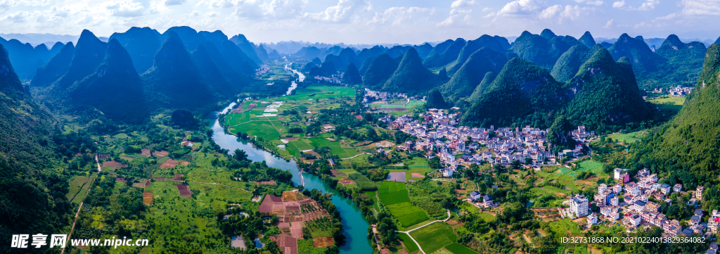 遇龙河山水农村风景全景