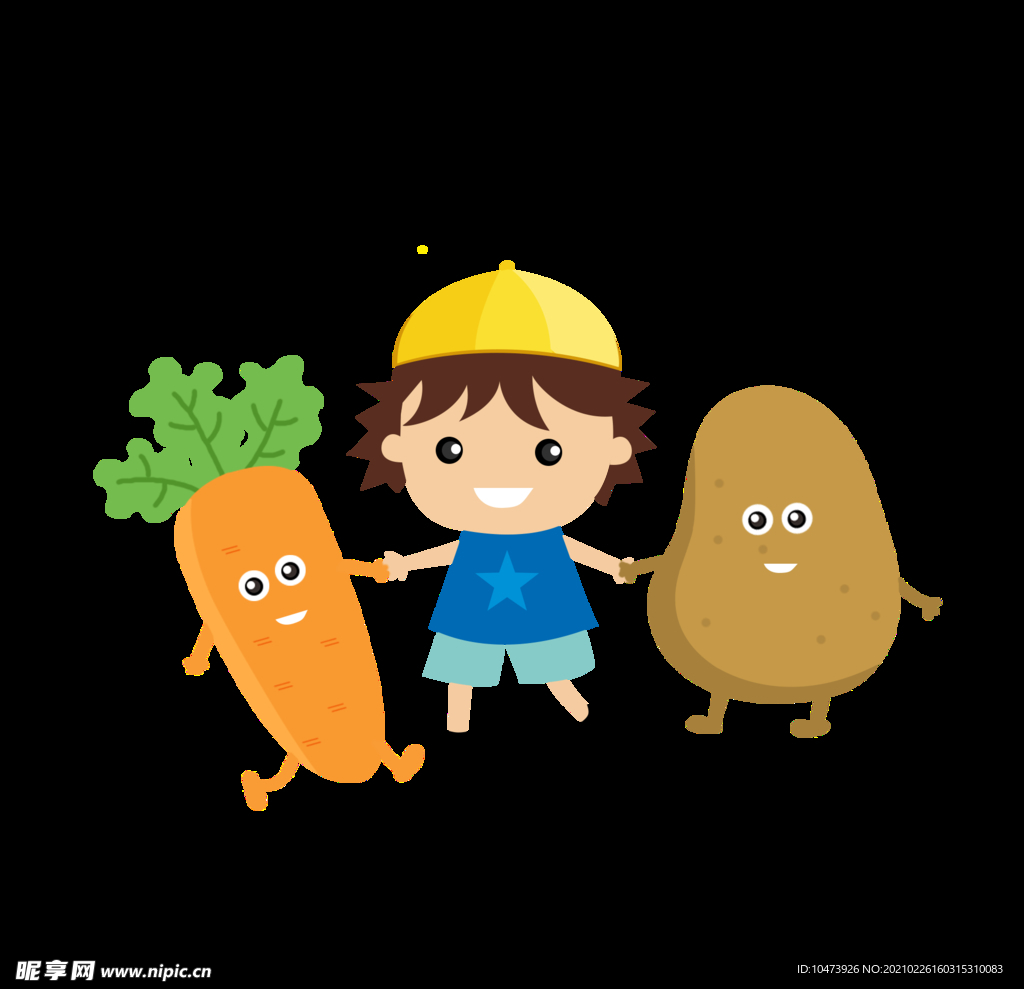 卡通人物与食物手拉手