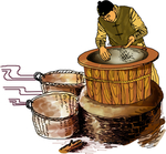 古代磨豆浆插画