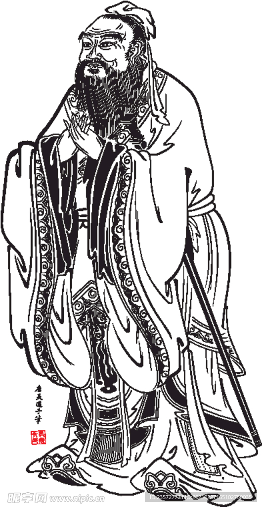 孔子线描矢量