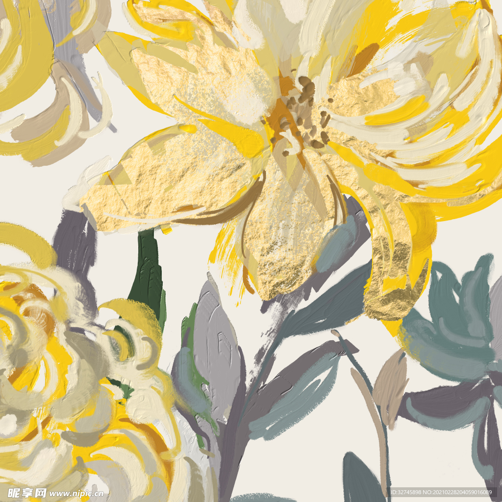 黄色花卉油画