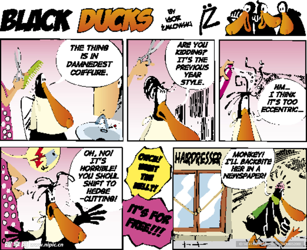 黄嘴大黄鸭卡通分镜漫画英语对白